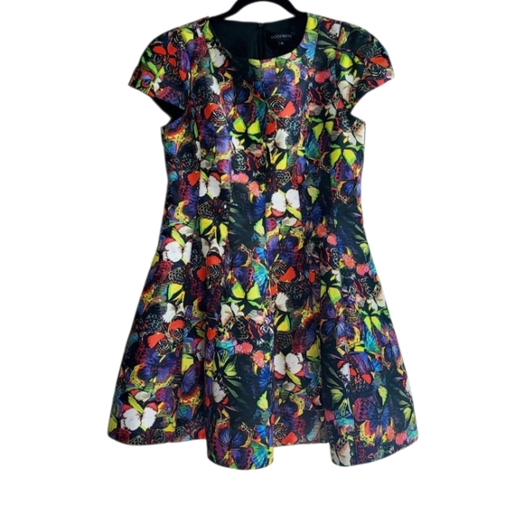 Mooerker Rainbow Butterfly Bell Flare Short Sleeve Dress Ladiss Size Medium - Picture 1 of 11